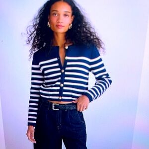 J. Crew Emilie Navy cardigan, pockets solid&stripe